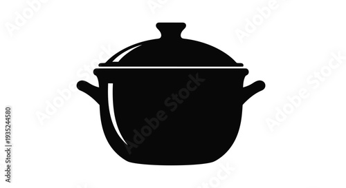 Simple black silhouette of a cooking pot with a lid and handles