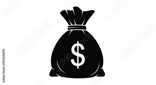 A black silhouette of a money bag with a dollar sign