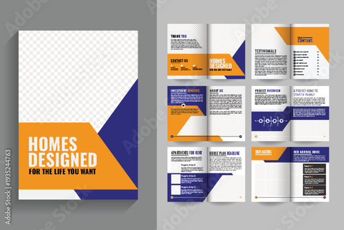 Modern and creative real estate 12 page yellow purple color professional real estate company, modern architecture and corporate style