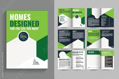 Modern and creative Real estate house interior brochure template design, 12 page property bifold brochure template