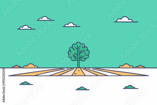 Single Green Tree Environmental Concept Vector Illustration