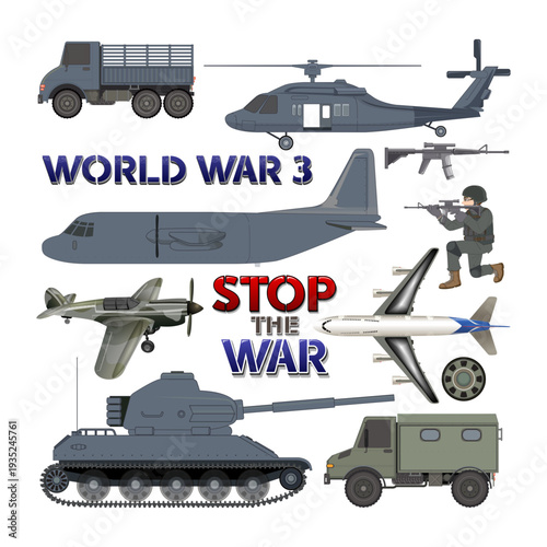 Set of green military transportation icons featuring armored tanks and heavy army vehicles isolated in vector style