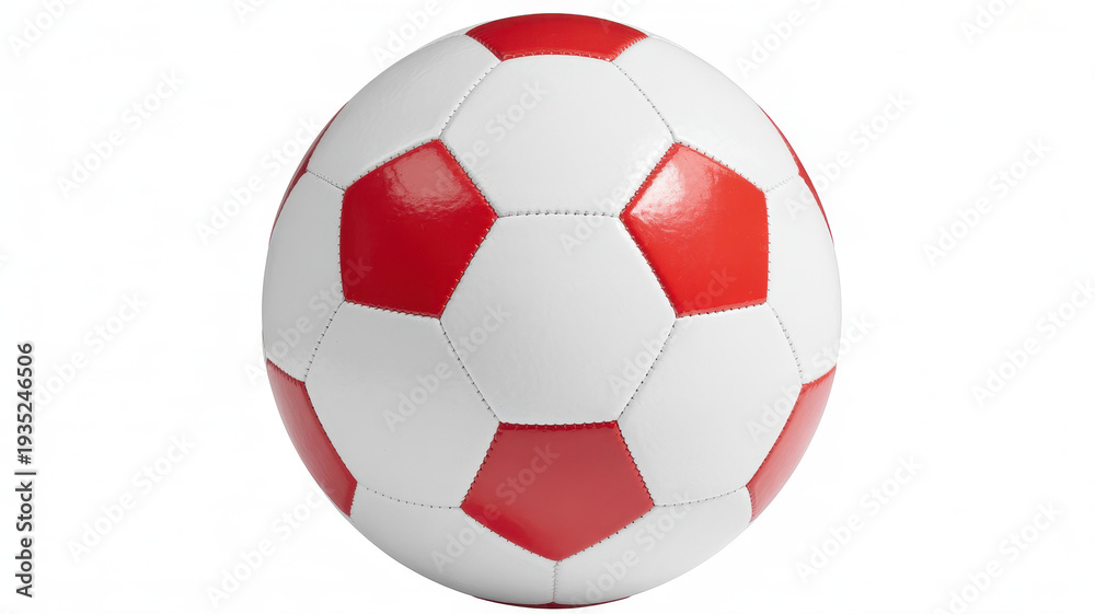 Fototapeta premium Red and white soccer ball on white background football