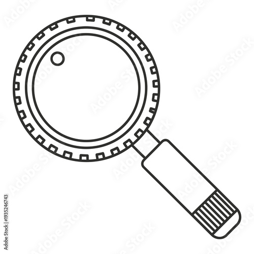 Magnifying glass icon with handle and ribbed grip and round lens icon