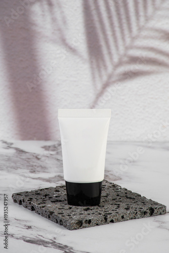 Wallpaper Mural Cosmetic product in tube, bottle, lotion or serum with stylish props on tropical monstera leaves background. Torontodigital.ca