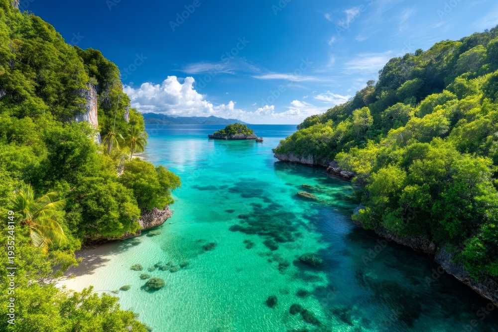 Fototapeta premium Serene Hidden Lagoon Surrounded by Dramatic Limestone Cliffs in Tropical Paradise