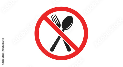 No food or eating allowed sign with crossed out fork and spoon.
