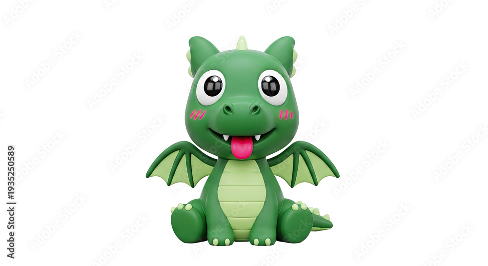 Obraz premium Cute Green Dragon with Tongue Sticking Out