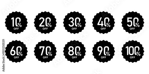 Black Circular Sale Icons – Percentage Discounts.