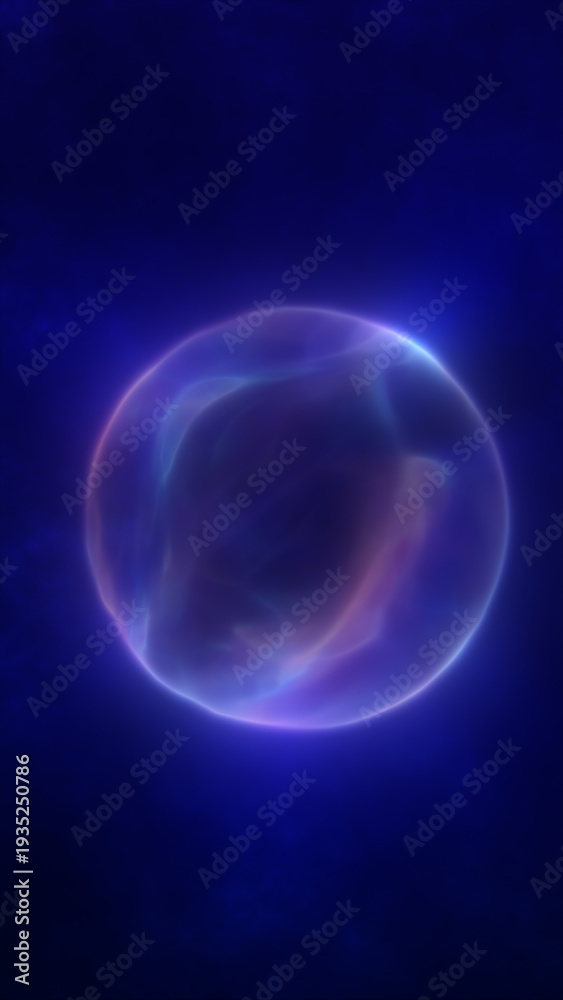 Obraz premium Soft glowing energy sphere with violet and pink light, floating in a deep blue space, creating a calm futuristic and ethereal atmosphere