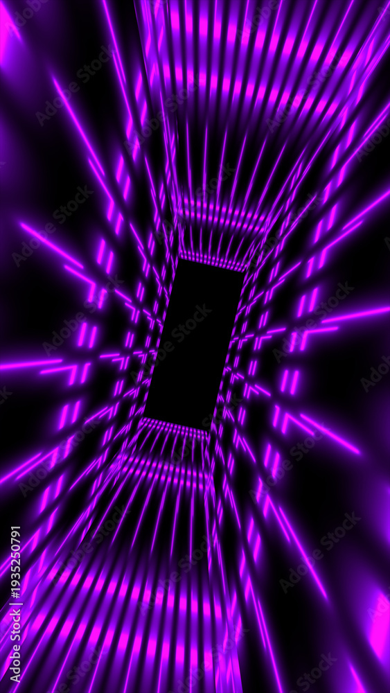 Obraz premium Futuristic purple neon tunnel with glowing lines and depth perspective, symbolizing speed, digital travel, and virtual space