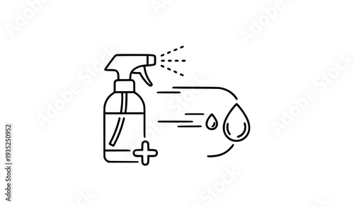 A minimalist vector graphic of a spray bottle with disinfectant spray