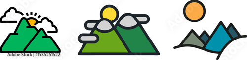 Scenic Mountain Peak Landscape Icon Set