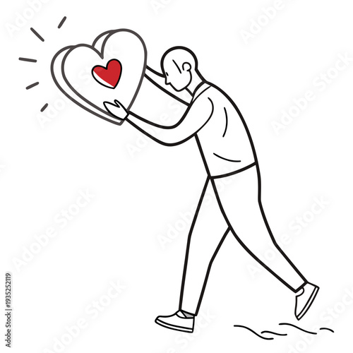 Man carries a shining heart object carefully.