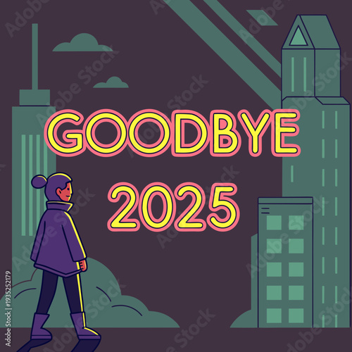 Woman walks toward glowing goodbye twenty twenty.