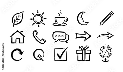 A set of simple line icons for communication and daily life