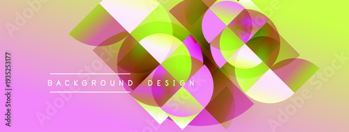 Abstract vibrant design. Overlapping shapes create dynamic visual effect. Gradient colors blend smoothly, forming modern backdrop.