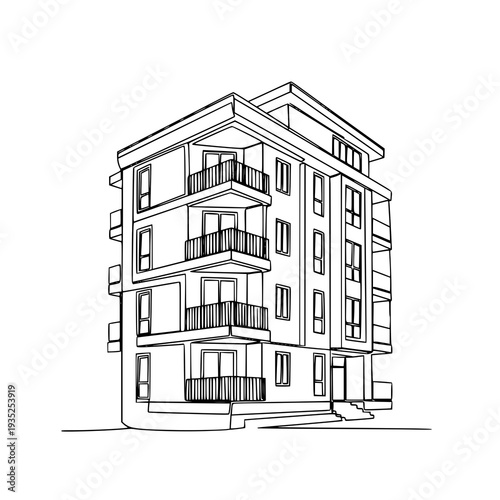 Modern apartment building continuous line art vector EPS 10