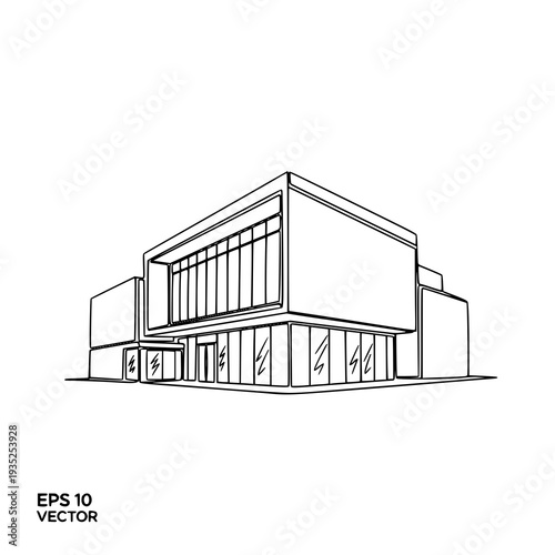 Modern art gallery building continuous single line drawing EPS 10