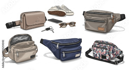 International Fanny Pack Day Modern Fashionable Bags Premium Vector Illustration