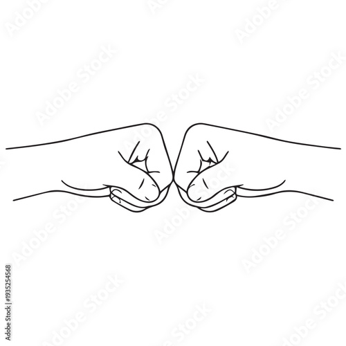 A simple vector icon of two clenched fists bumping together in a bold and modern style.