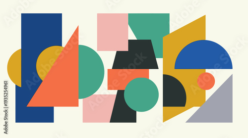 Vibrant Geometric Abstract Composition in Warm Tones, Perfect for Modern Design and Summer Themes