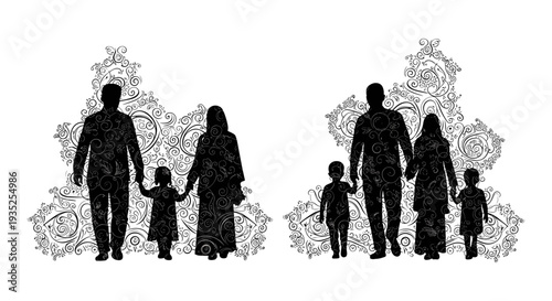 Set of 2 family silhouettes vector
