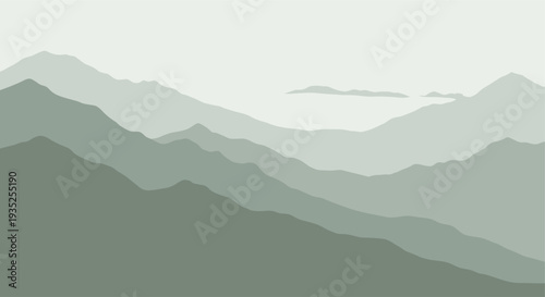 Abstract landscape illustration featuring a calming sage green mountain range against a neutral background, ideal for use in backgrounds, design elements, or nature-themed projects.