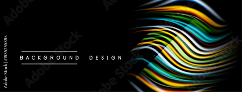 Abstract vibrant lines form wavy pattern. Black background emphasizes colorful design elements. Modern aesthetic, dynamic composition.