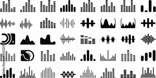  Audio Wave Icon Set – Sound, Music, Radio & Equalizer Symbols in Flat Vector Style
