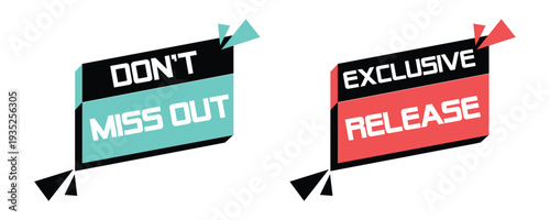 Modern vector graphics with "Don't Miss Out" and "Exclusive Release" sale banners, ideal for marketing campaigns and product launches.