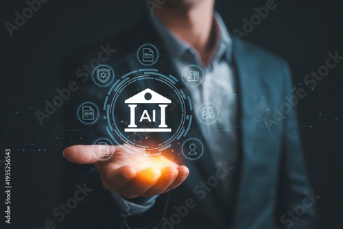 Businessman holding digital banking concept with artificial intelligence icon