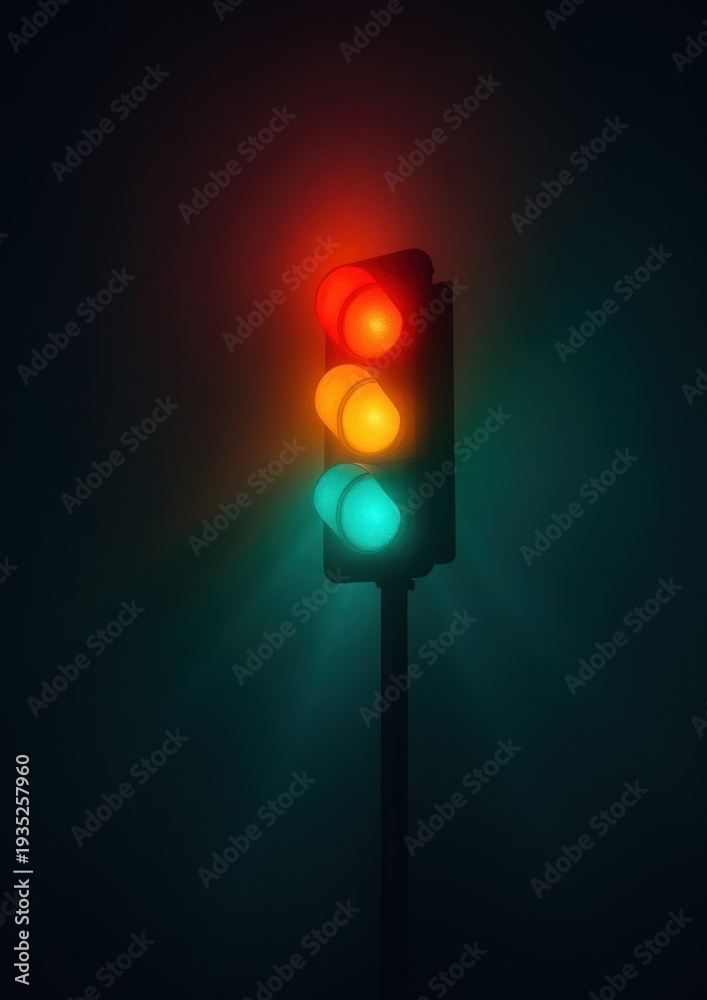 Fototapeta premium Vibrant traffic light in darkness.