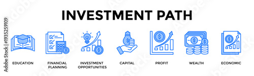 Investment Path Icon Set Collection Pack Banner Web Vector Illustration  Concept Containing Turn Financial Knowledge Into Profitable Investment Growth