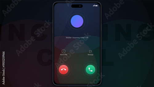 Smartphone screen displaying an incoming video call interface with accept and decline buttons on a dark background
