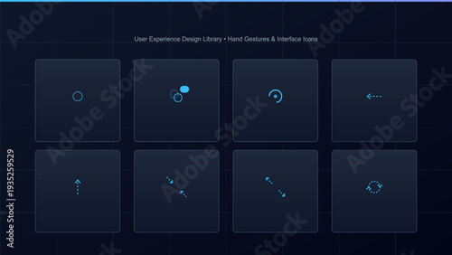 User experience design library with hand gestures and interface icons for mobile app development and web design projects