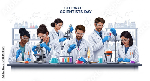 Celebrate Scientists Day Diverse Researchers Laboratory Premium Vector Illustration