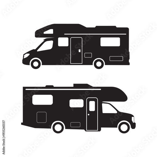 vector set of camper icons rv icon logo silhouette of rv camper rv camper vector
