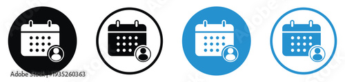 Calendar icons with a person profile symbol, ideal for scheduling appointments, personal events, meeting reminders, and user-specific task management software.