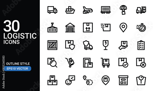 Cargo and logistic icon set in outlined style. Perfect for design element of delivery and shipping app UI UX