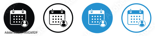 Calendar icons with a person profile symbol, ideal for scheduling appointments, personal events, meeting reminders, and user-specific task management software.
