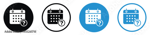 Calendar icons with a question mark symbol, perfect for indicating pending dates, tentative schedules, help support, or uncertain event timings in UI design.