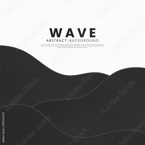 Abstract wave background with flowing black wave lines on black background.