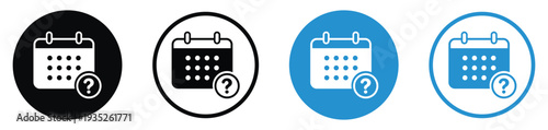 Calendar icons with a question mark symbol, perfect for indicating pending dates, tentative schedules, help support, or uncertain event timings in UI design.