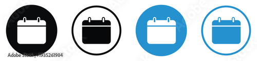 Minimalist blank calendar icons in four distinct circular styles. Great for generic scheduling, date picking, or as a base for custom data visualization designs.