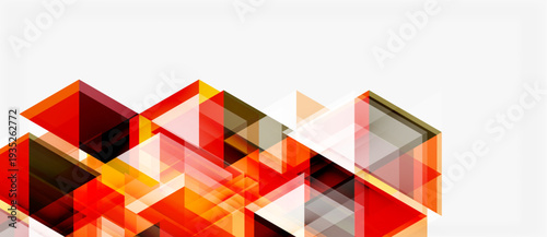 Abstract geometric shapes, vibrant orange hues, transparent layers create modern design. Minimalist composition, clean lines, dynamic visual effect.