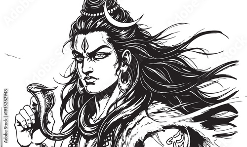 Hindu God - Lord Shiva with Long Hair.