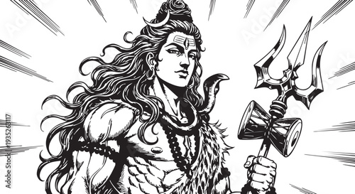 Hindu God Shiva with Trishul Illustration.
