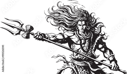 Lord Shiva - Hindu Warrior Illustration with Trident.