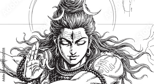 Lord Shiva - Illustration of Hindu God Shiva Portrait.